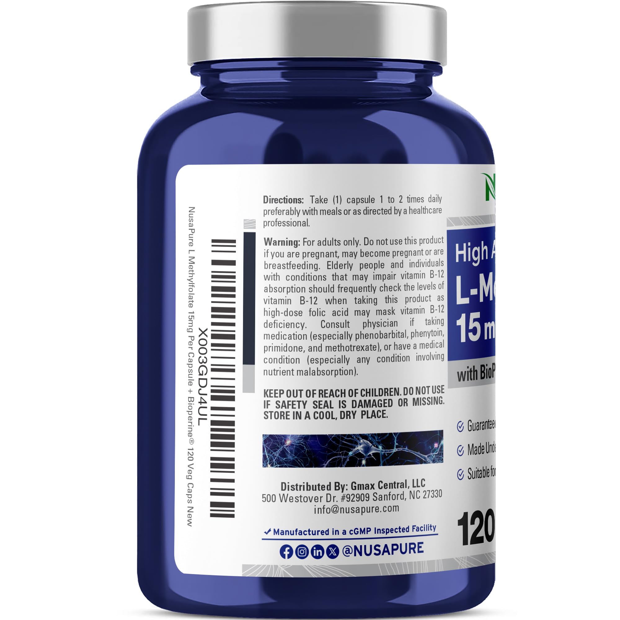 NusaPure Bioperine 25000mcg por porción, posible mejora de absorción.