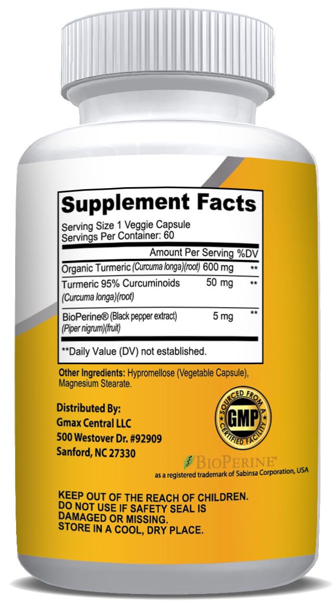 NusaPure botella de curcuma 600 mg con etiqueta legible