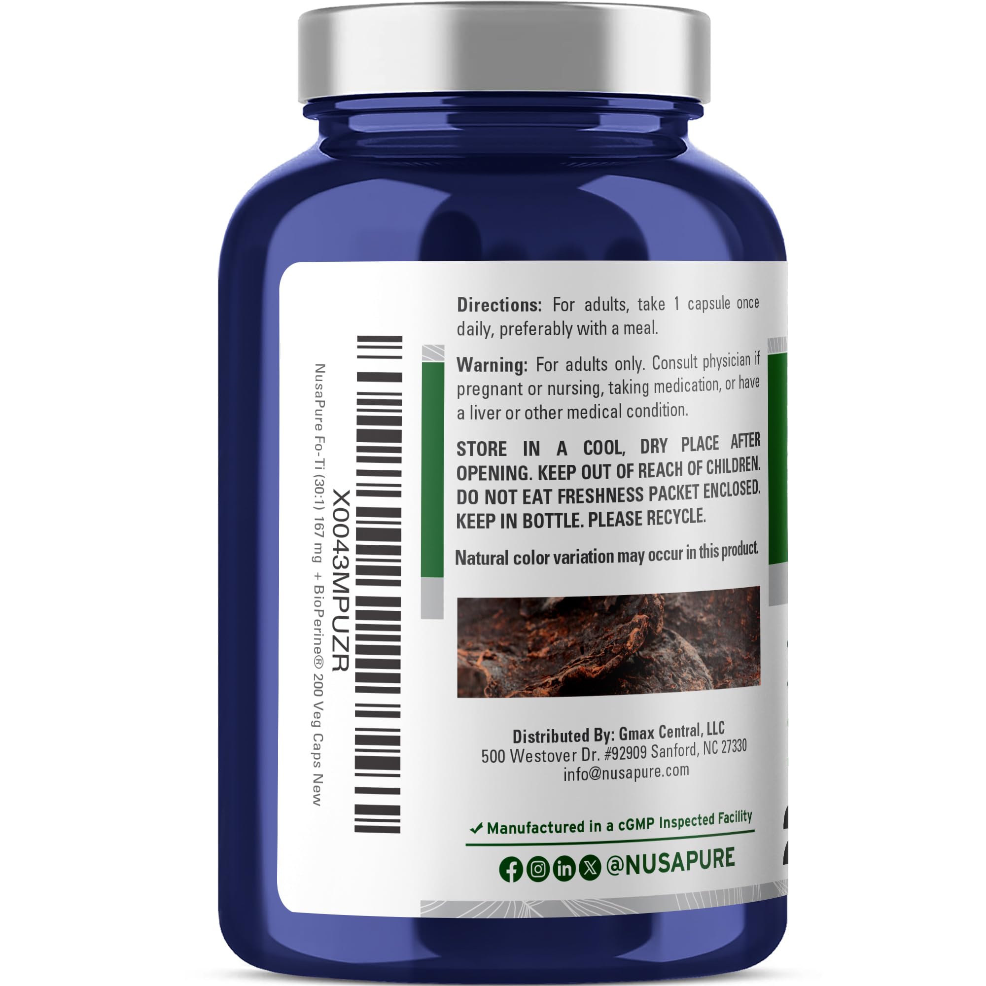 NusaPure Fo-Ti 30:1 en etiqueta, garantía de calidad cGMP en USA.