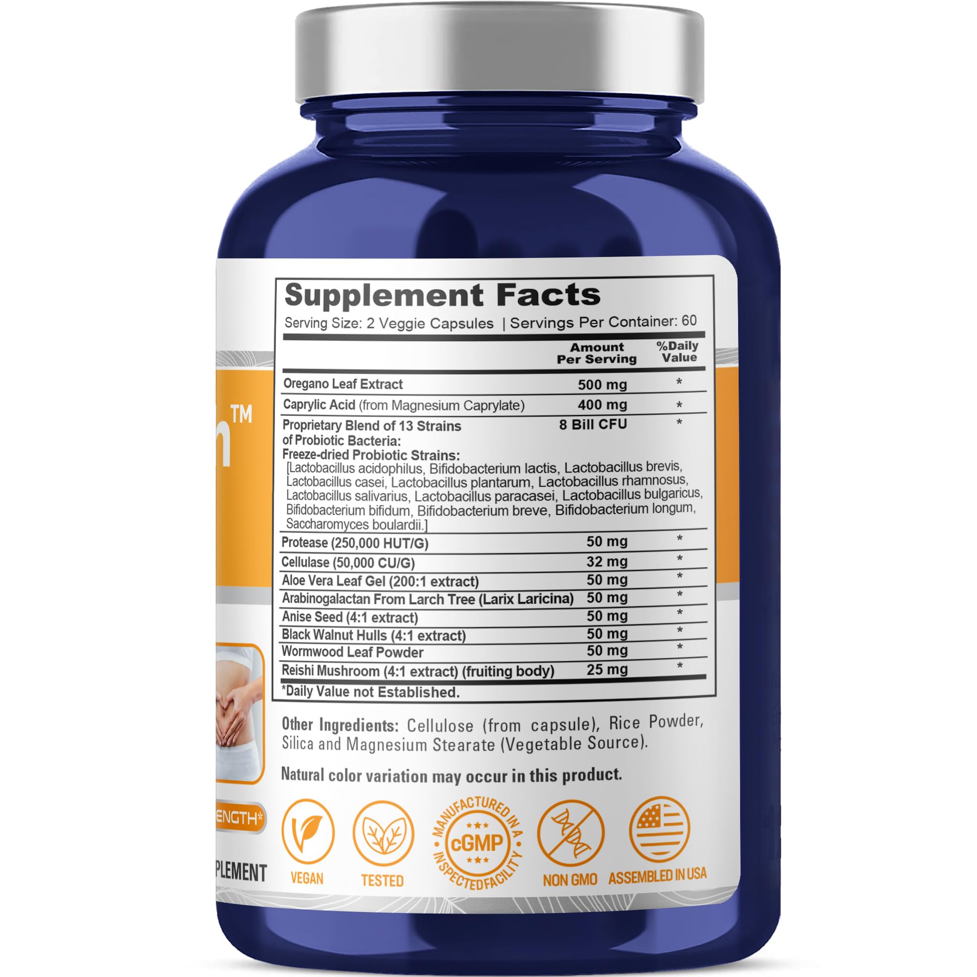 Etiqueta frontal de NusaPure CandiHealth Complex destaca calidad y enfoque vegano.