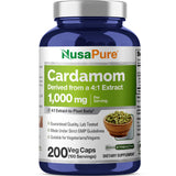 NusaPure Cardamomo cápsulas 1000 mg en bote de 200 para uso diario.