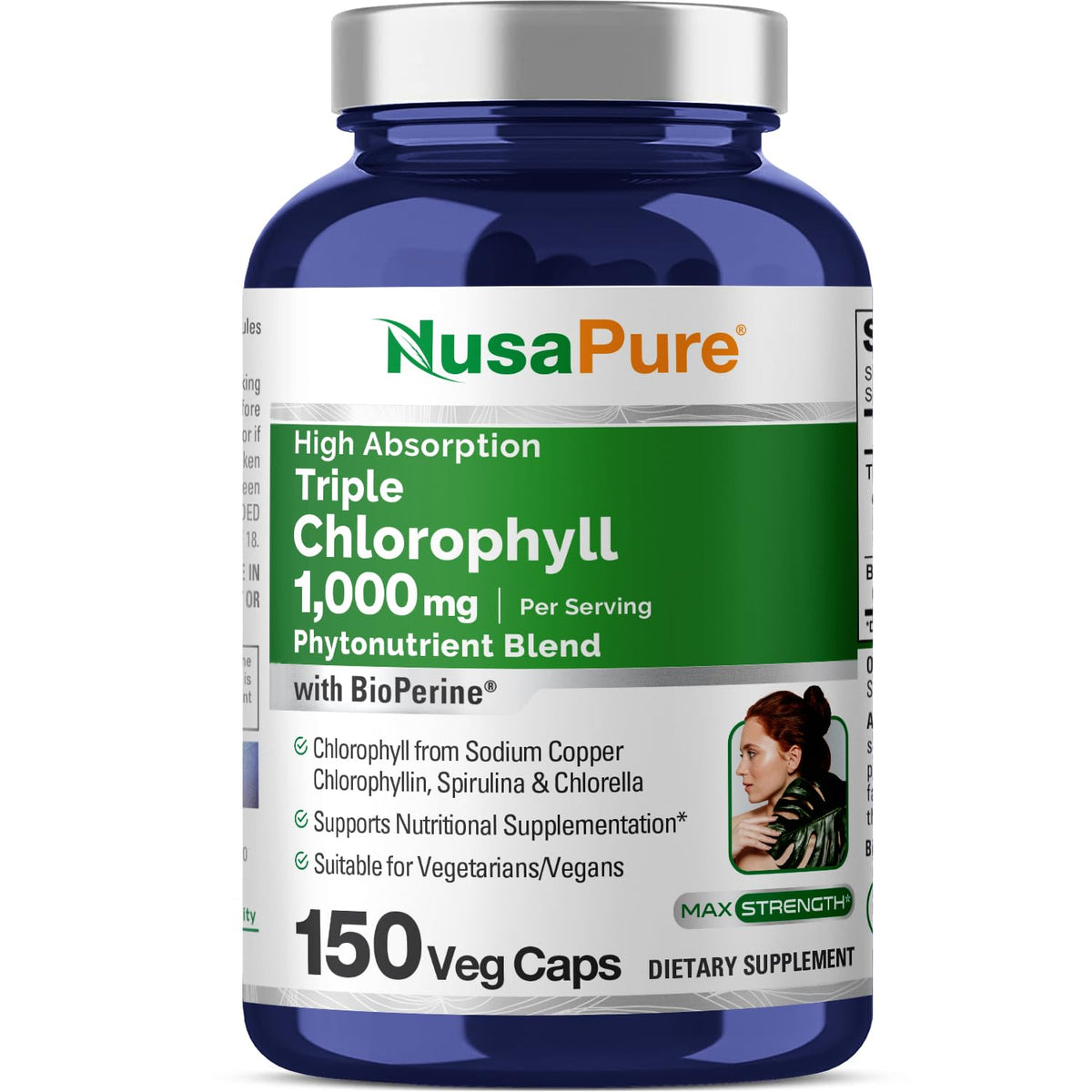 NusaPure clorofila triple absorción 1000 mg en cápsulas para apoyo diario