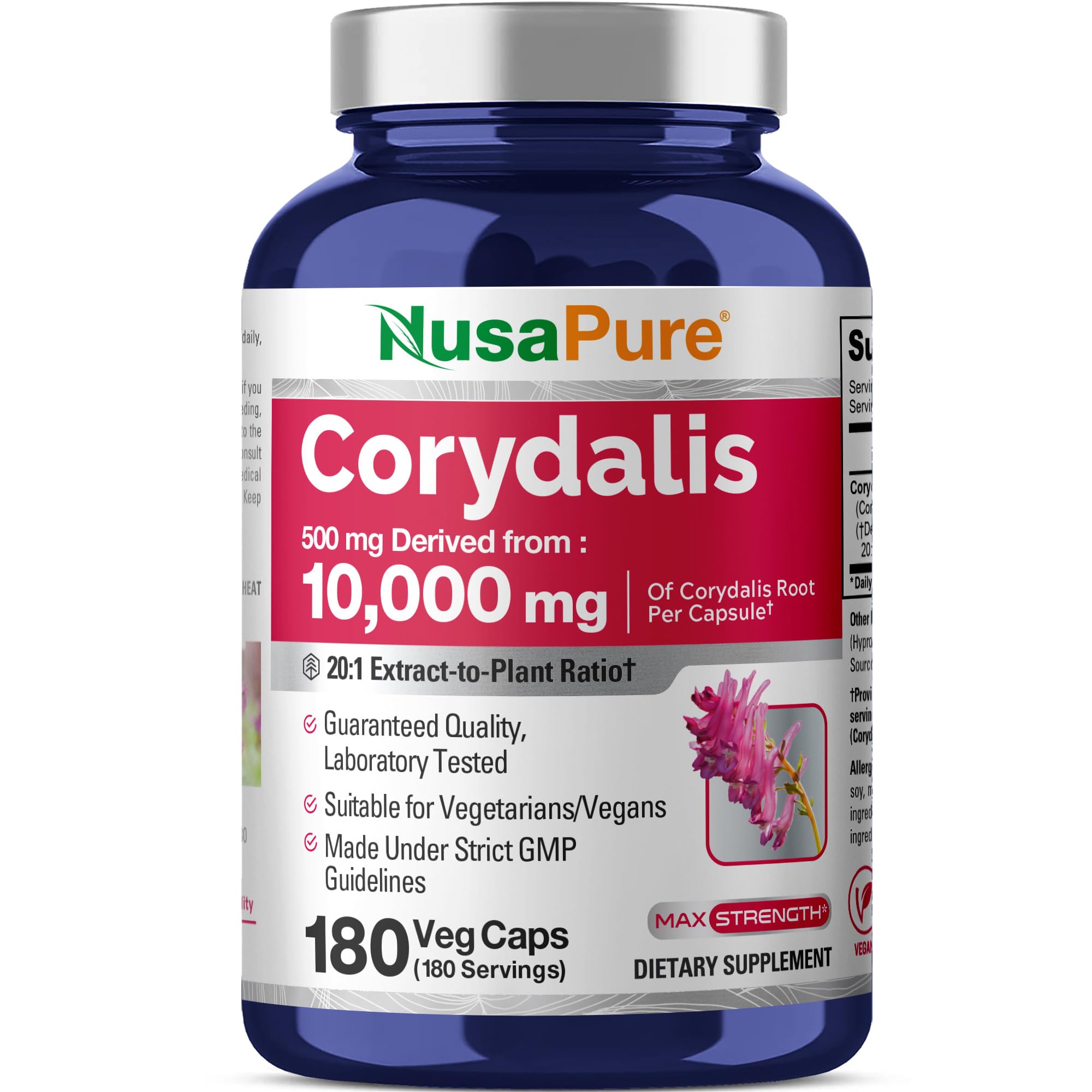 NusaPure Corydalis: botella de cápsulas con extracto 20:1 para uso diario
