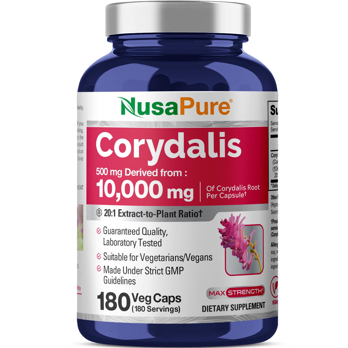 NusaPure Corydalis: botella de cápsulas con extracto 20:1 para uso diario
