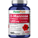 NusaPure D-Mannosa Complex, botella de 180 cápsulas, uso diario cómodo.