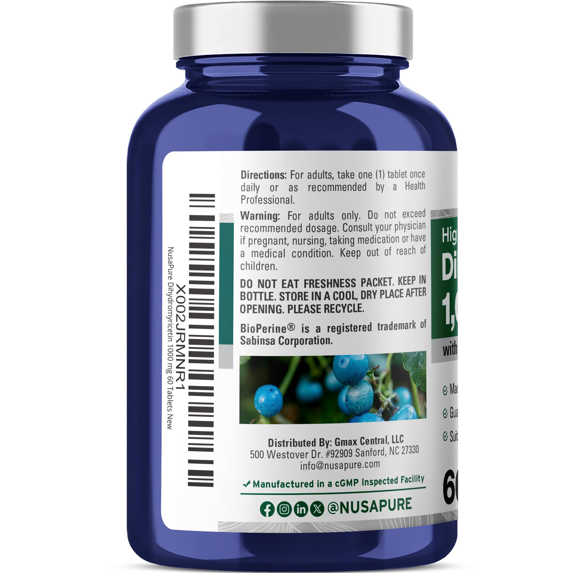 NusaPure DHM, fórmula de alta absorción con Bioperine para mejor asimilación.