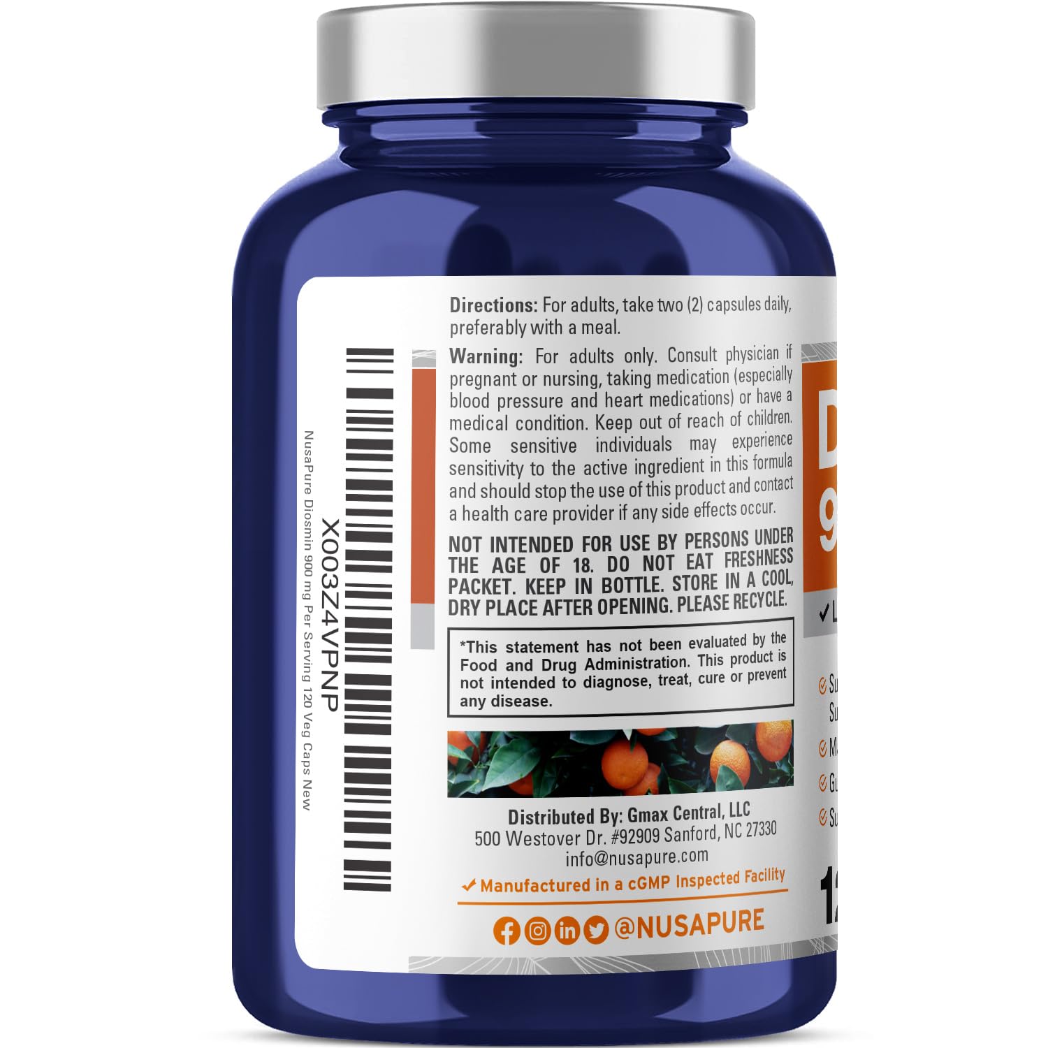 NusaPure Diosmín, fabricación en EE. UU. con estándares cGMP de calidad.
