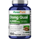 NusaPure Dong Quai cápsulas, frasco de 150 días, uso diario vegano.