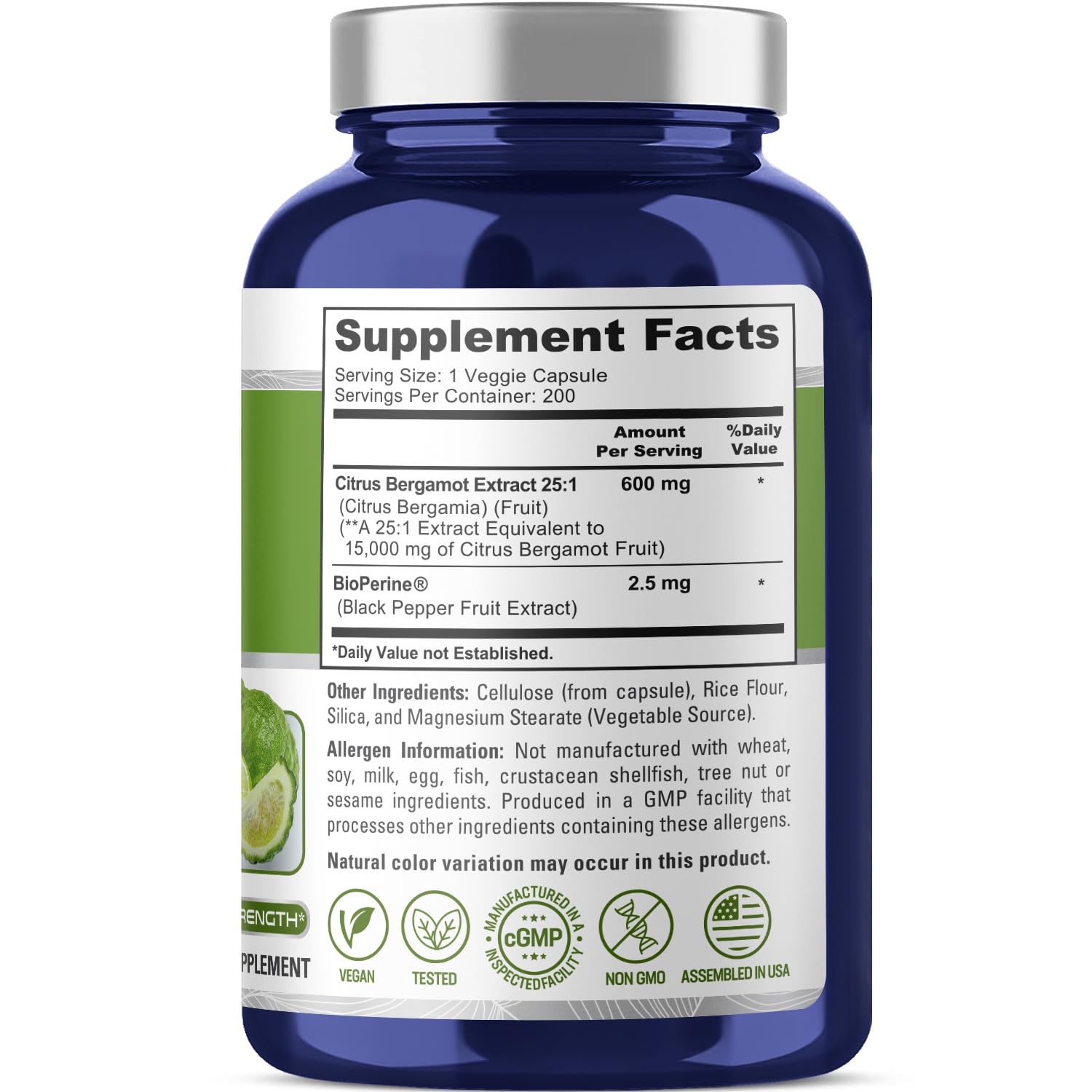 NusaPure extracto bergamot 25-1, cápsulas fáciles para bienestar diario