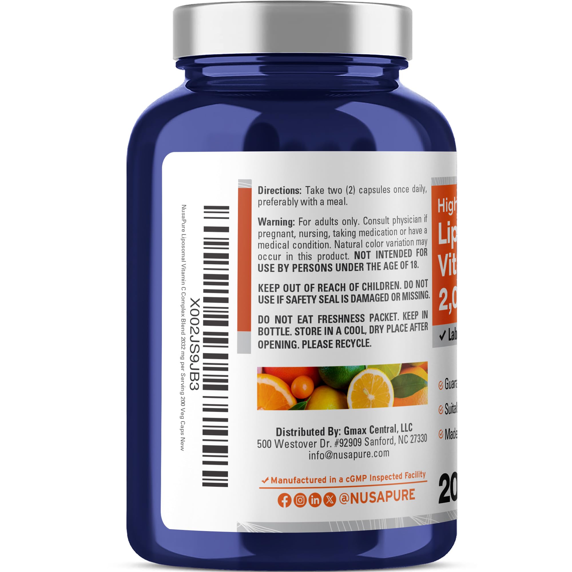 NusaPure formato liposomal, cápsulas fáciles de tragar para mayor absorción.