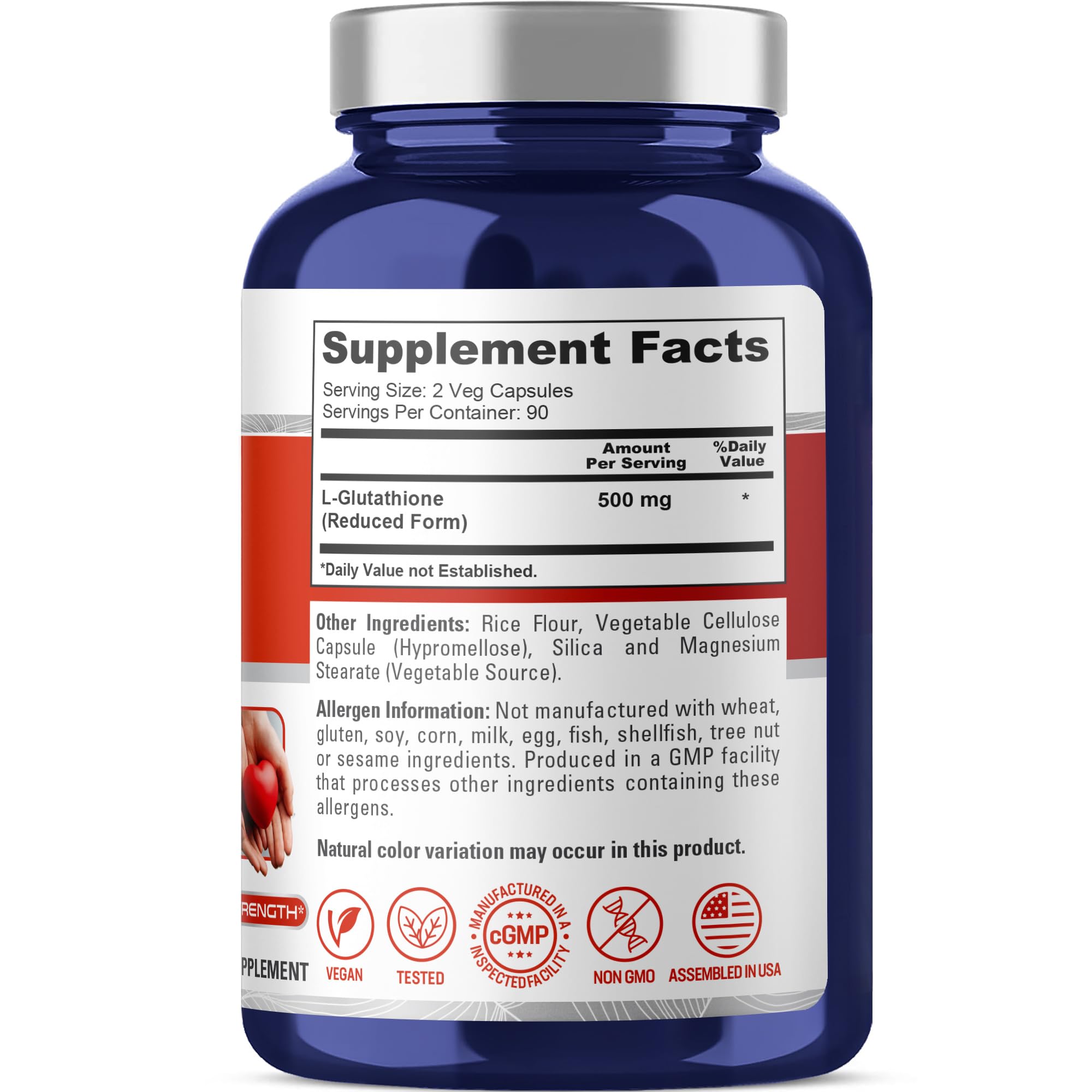 NusaPure Glutation Reducido 500 mg en cápsulas, dosis diaria conveniente.