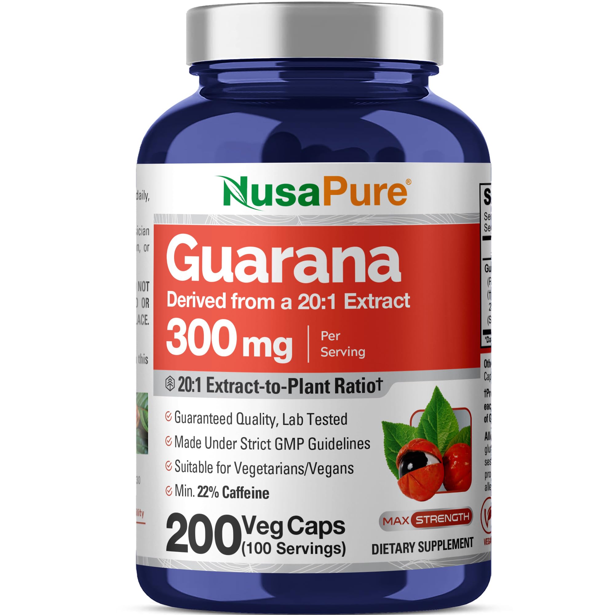NusaPure Guaraná Cápsulas: bote de 200 para uso diario