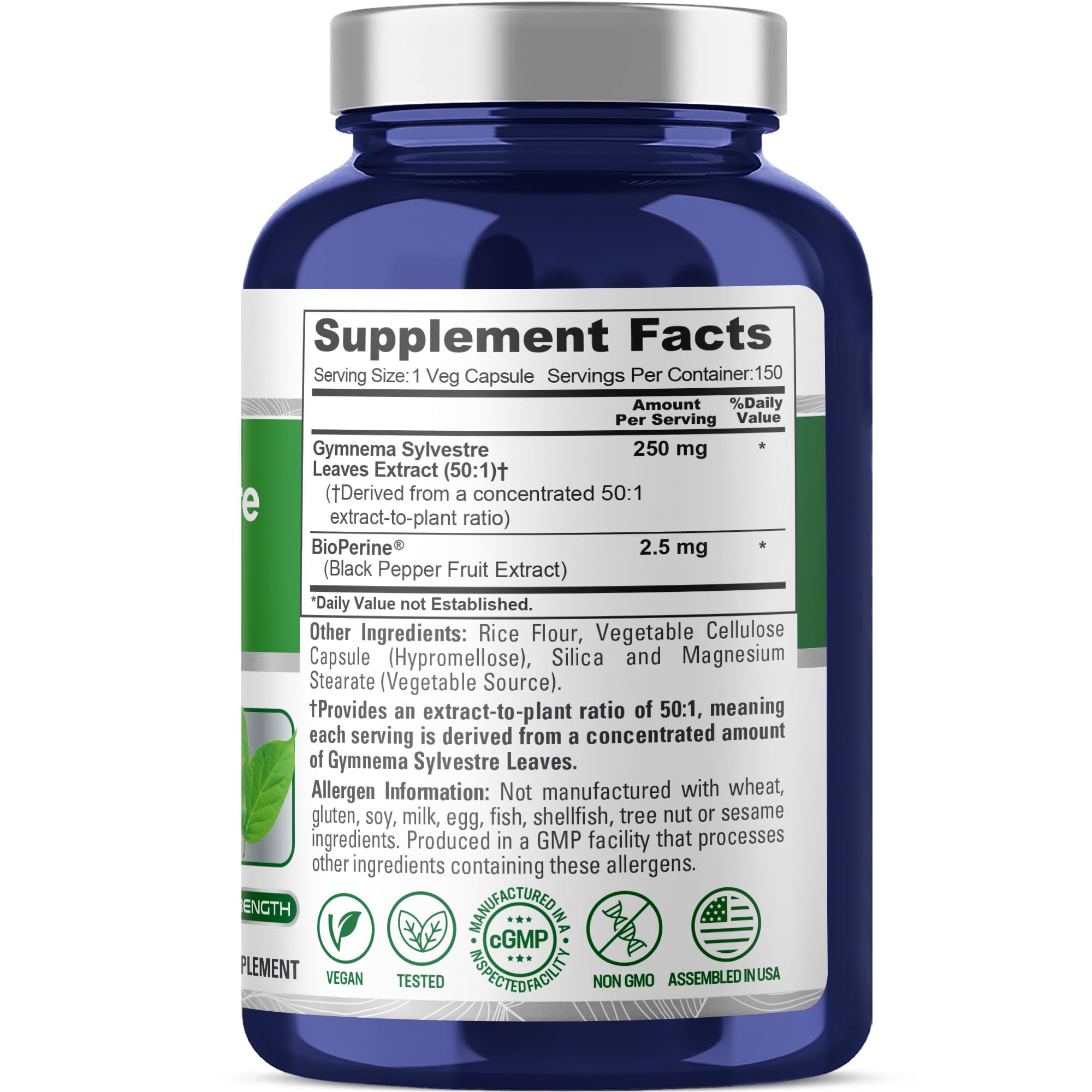 Cápsulas veganas de NusaPure Gymnema Sylvestre, equivalentes a 12,500 mg de hojas.