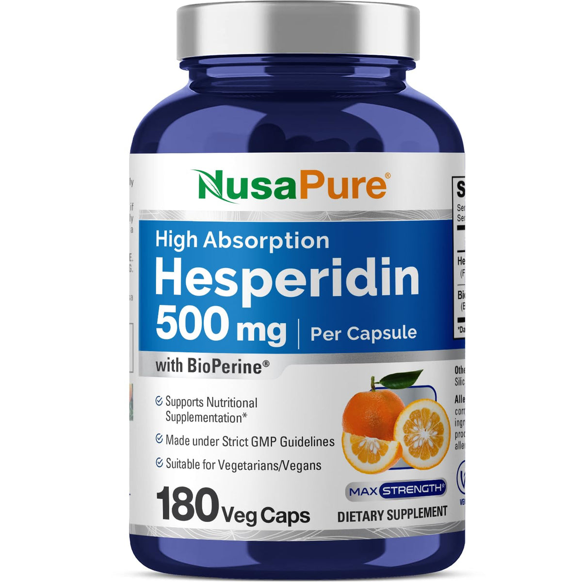 NusaPure Hesperidina 500 mg en cápsulas vegetales para uso diario