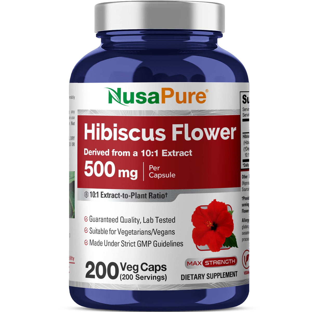 NusaPure Hibisco en botella con cápsulas, apoyo diario al bienestar