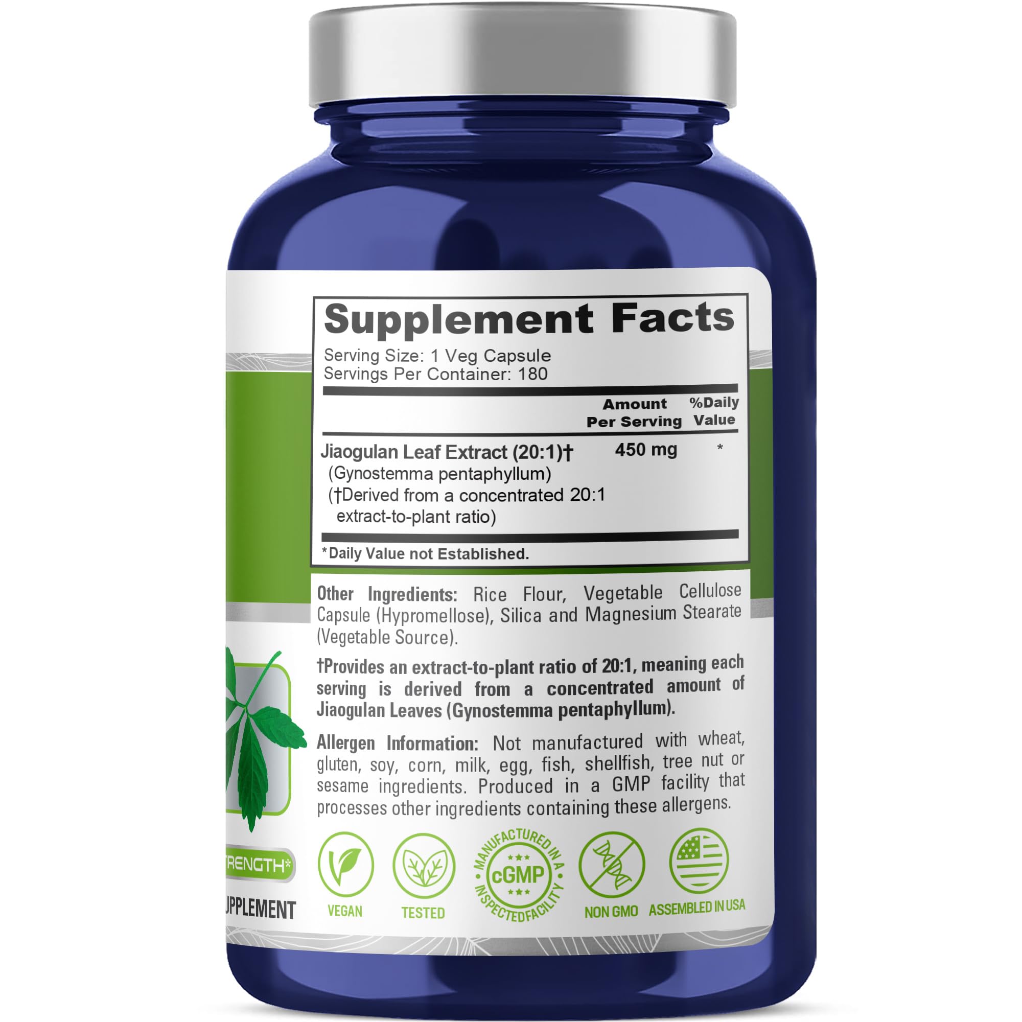 NusaPure Jiaogulan 450 mg por cápsula para ingesta diaria simple.