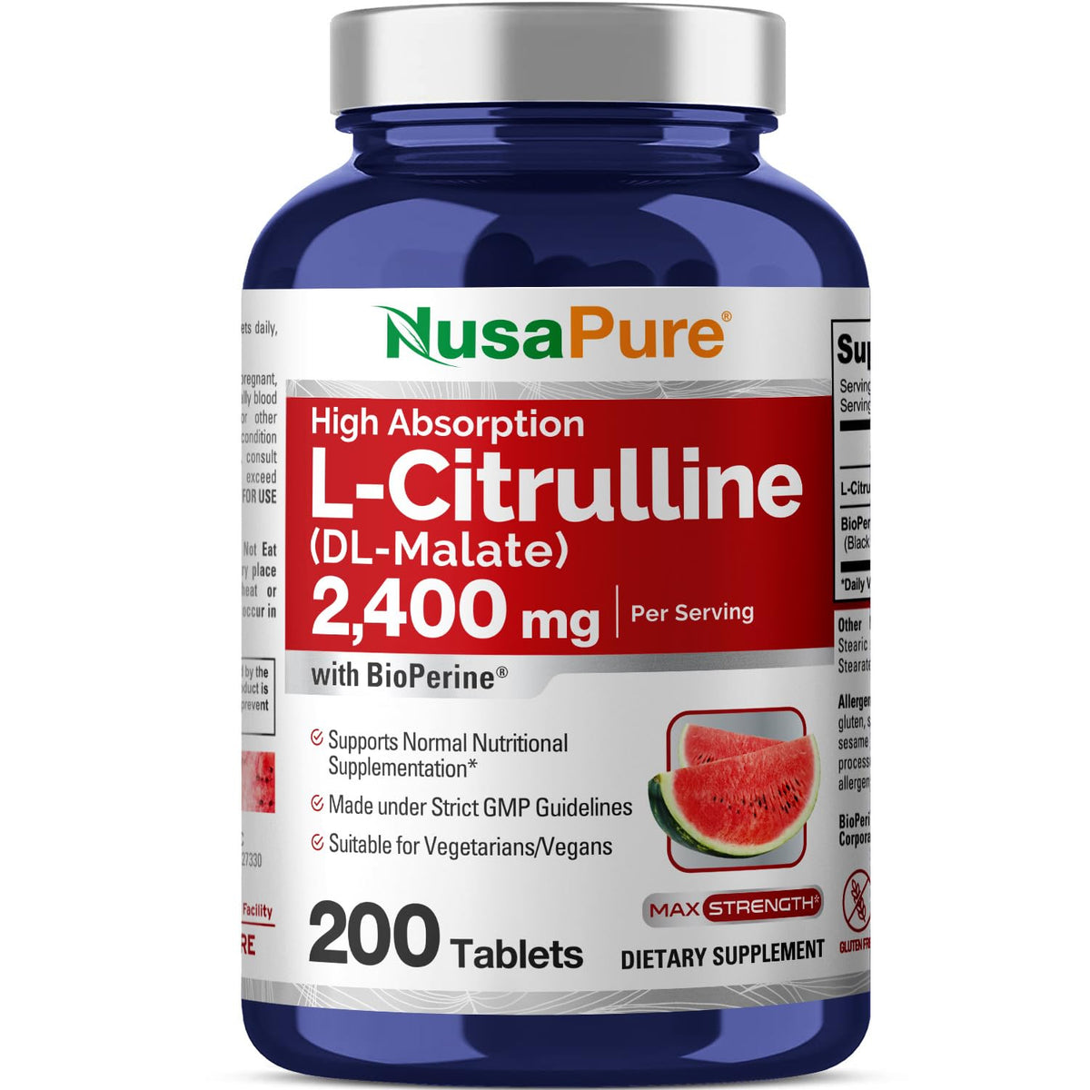 NusaPure L-Citrulina 2400 mg, tabletas vegetarianas para uso diario