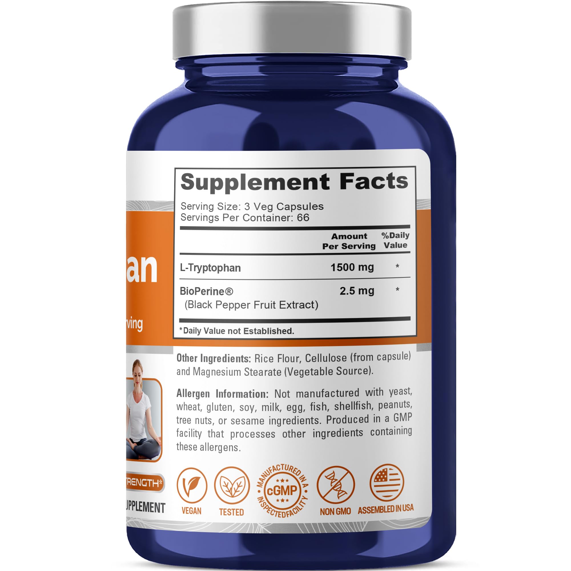 NusaPure L-triptófano cápsulas con etiqueta clara para compra informada.