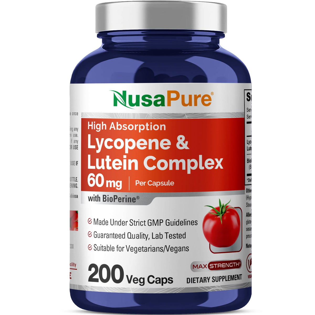 NusaPure Licopeno y Luteína en cápsulas 60 mg, formato vegano para uso diario