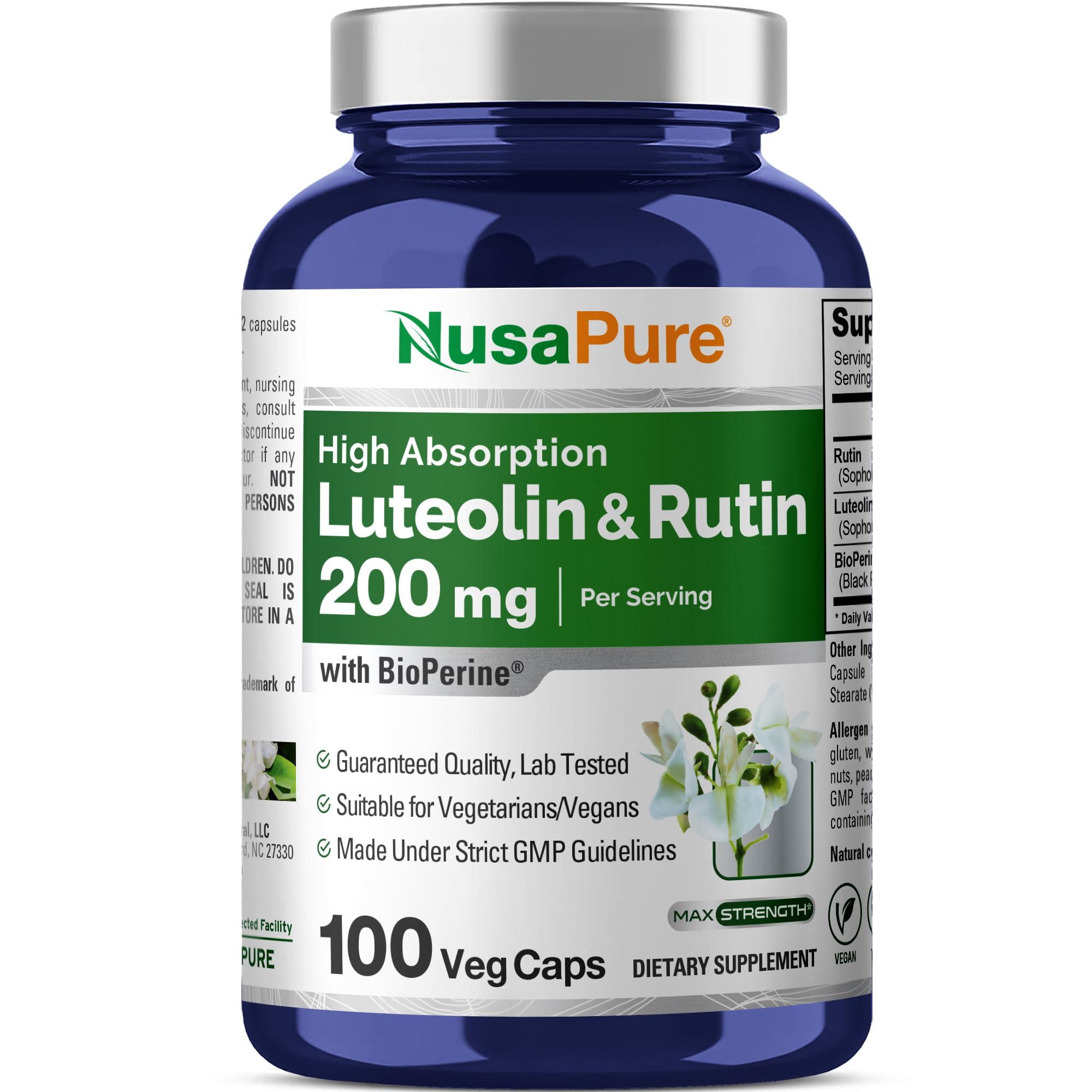 NusaPure Luteolin Complex: cápsulas prácticas para uso diario.