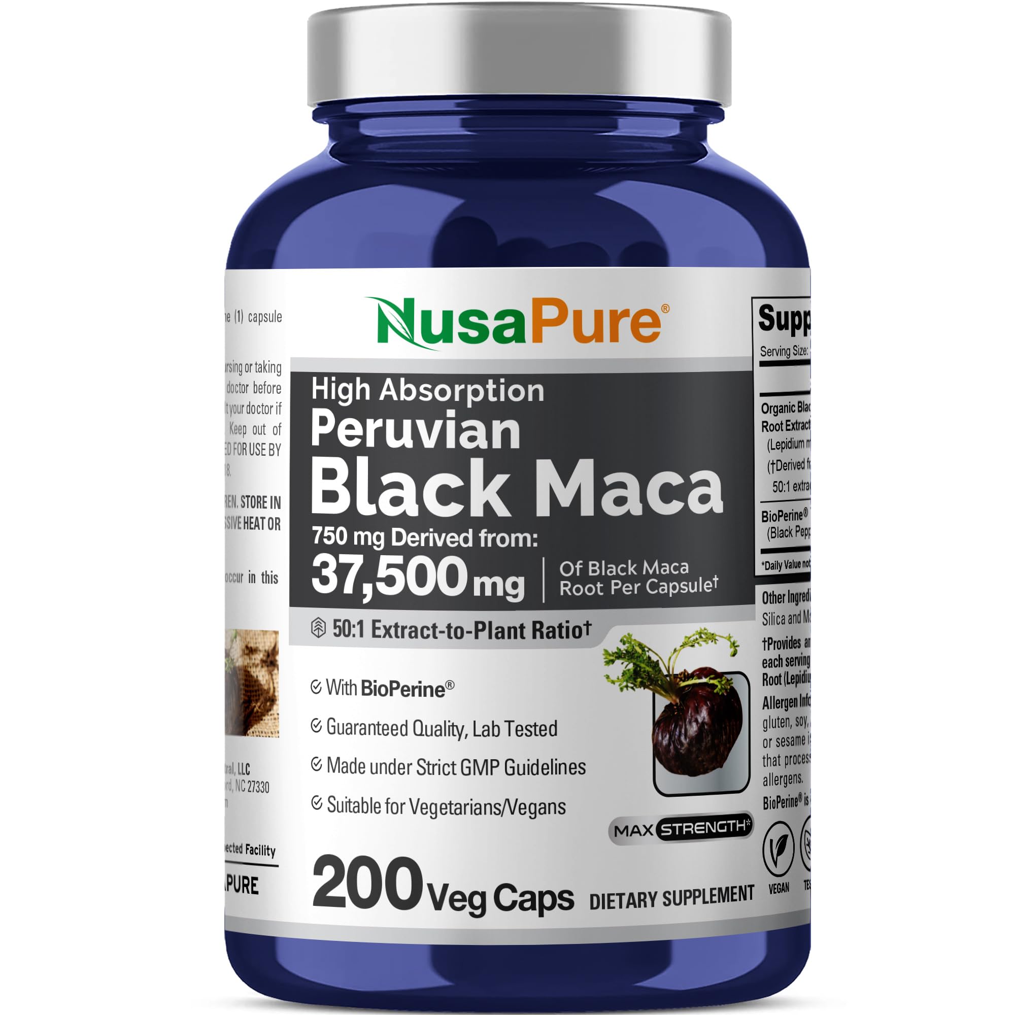 NusaPure Maca Negra Peruana 50:1, botella para uso diario