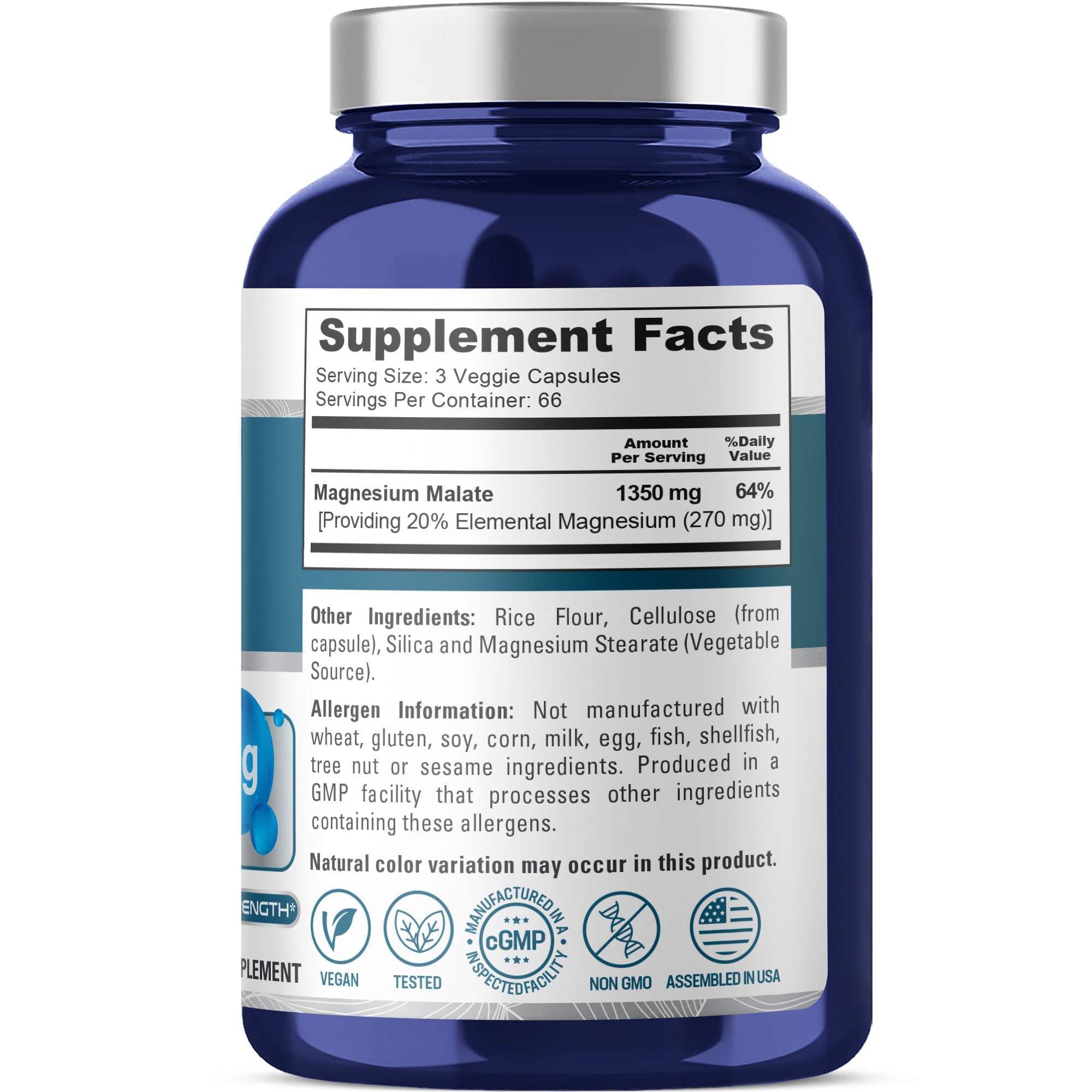 NusaPure Magnesium Malate 1350mg, cápsulas veganas, fácil de incorporar