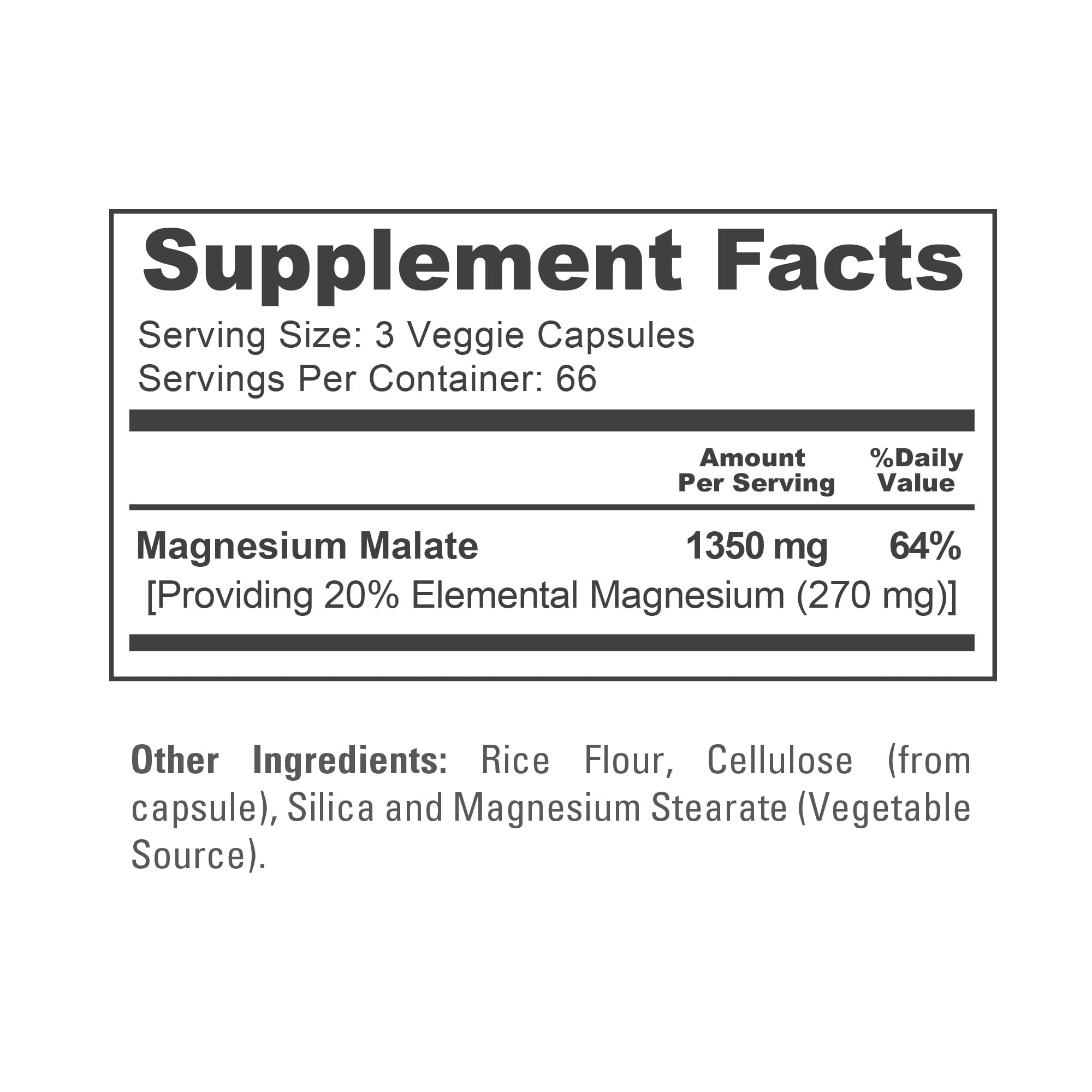 NusaPure Magnesium Malate, etiqueta nutricional clara y legible