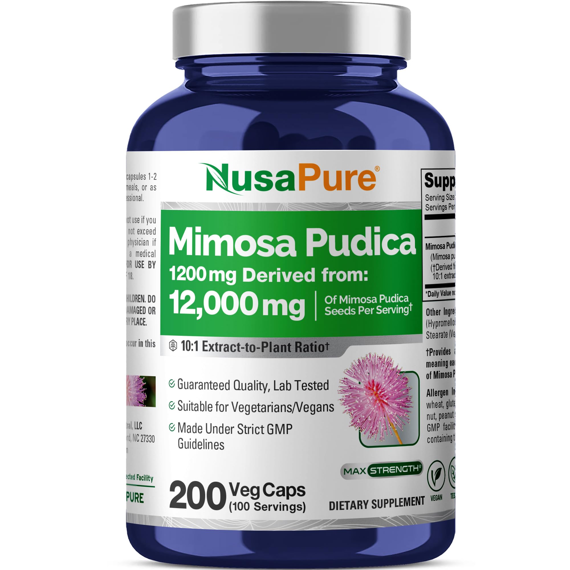 NusaPure Mimosa Pudica en botella con etiqueta clara para consumo diario