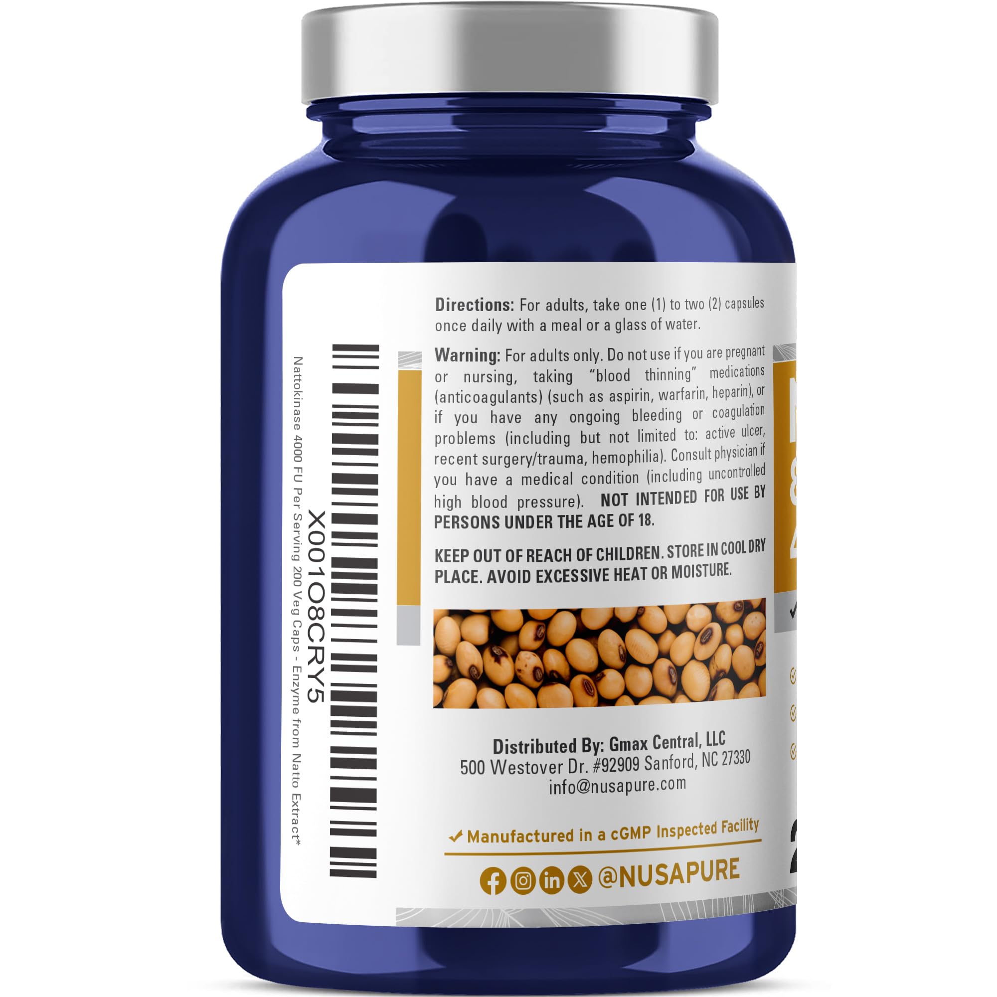 NusaPure Nattokinase cápsulas veganas, formato práctico para consumo diario
