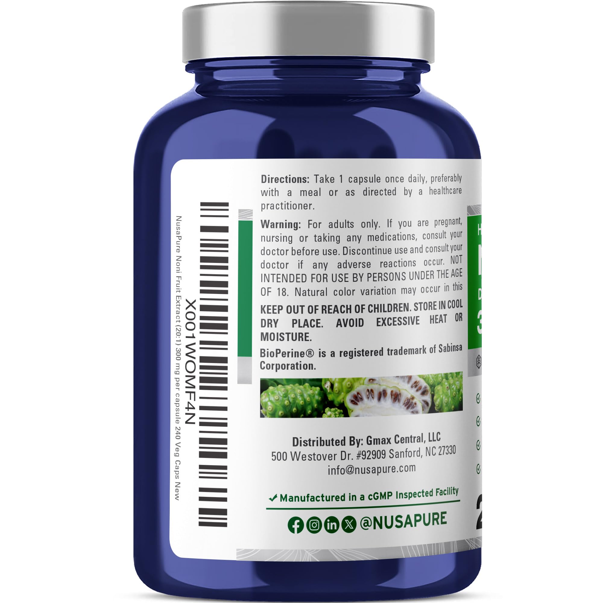 NusaPure Noni Extracto Fruta 20:1 potencia en cada cápsula