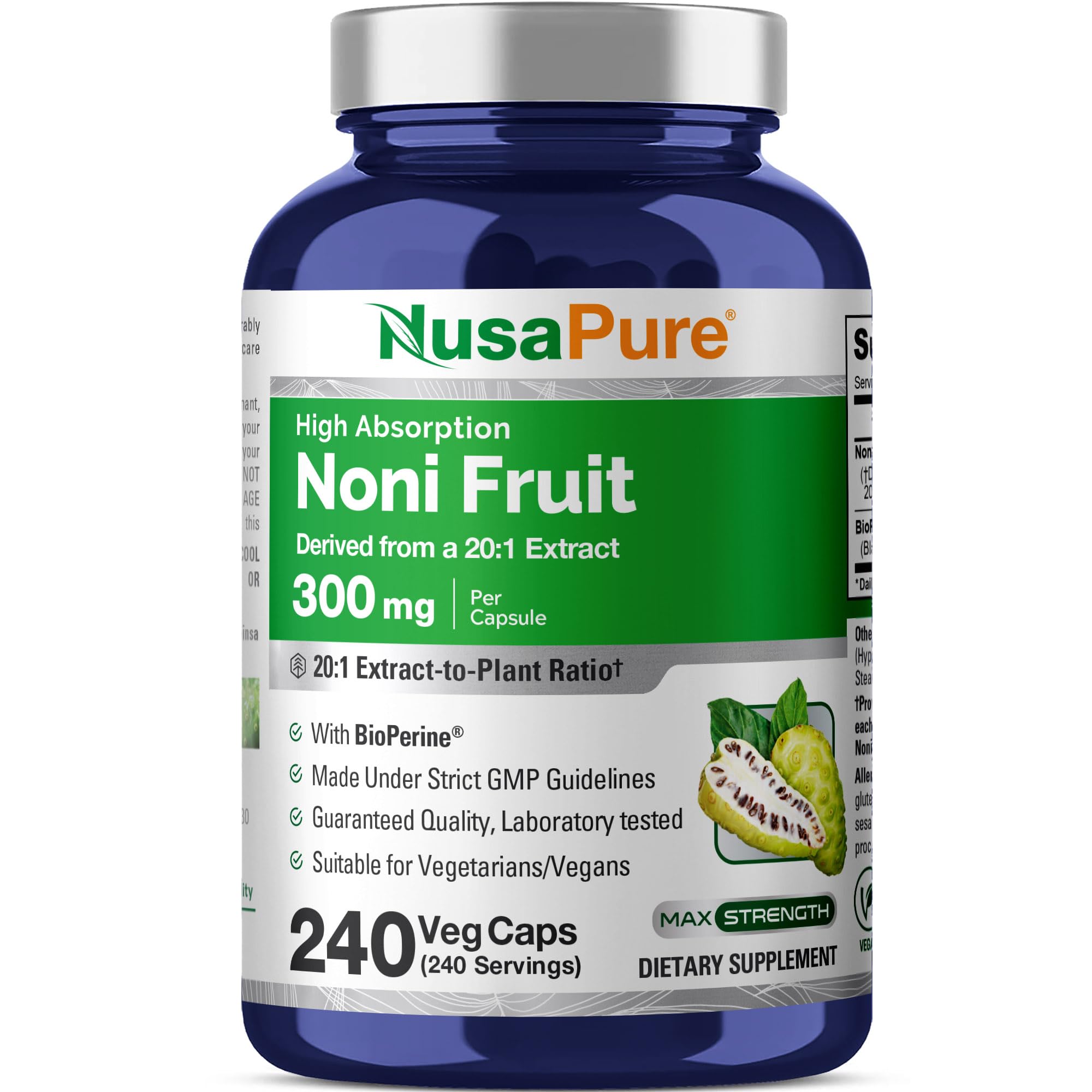 NusaPure Noni frasco de 240 cápsulas para toma diaria