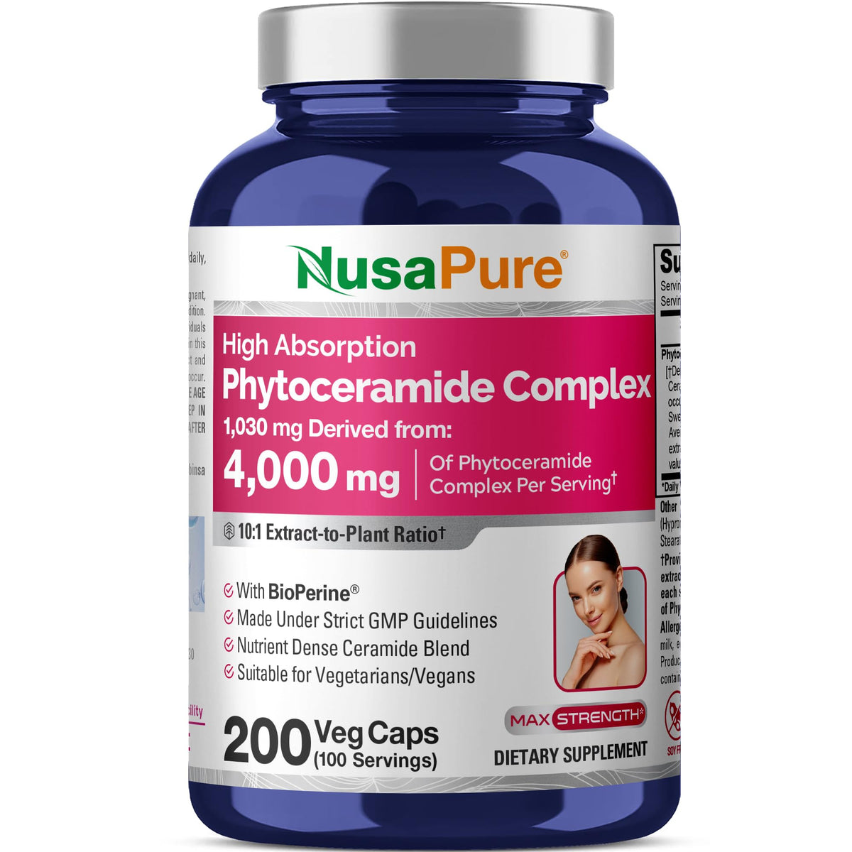 NusaPure Complejo de ceramidas fito, botella visible, para rutina diaria de cuidado de la piel