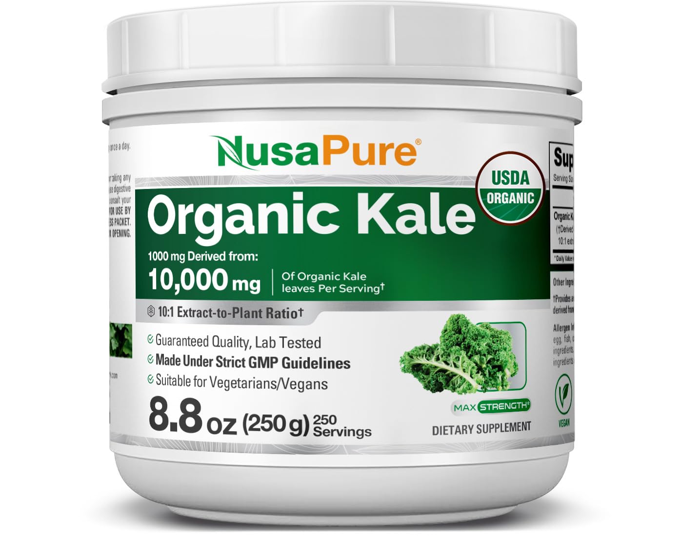 NusaPure polvo de col rizada en cápsulas para una rutina vegetariana diaria.