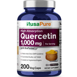 NusaPure Quercetina, botella: suplemento diario para bienestar general.