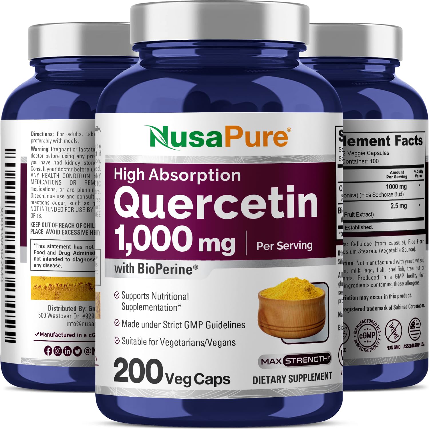 NusaPure Quercetina, dos cápsulas: formato práctico para cada toma.