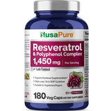 NusaPure Resveratrol y Polyphenol en bote, 180 cápsulas veganas para uso diario.