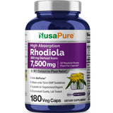 NusaPure Rhodiola Rosea en botella de cápsulas para concentración diaria.