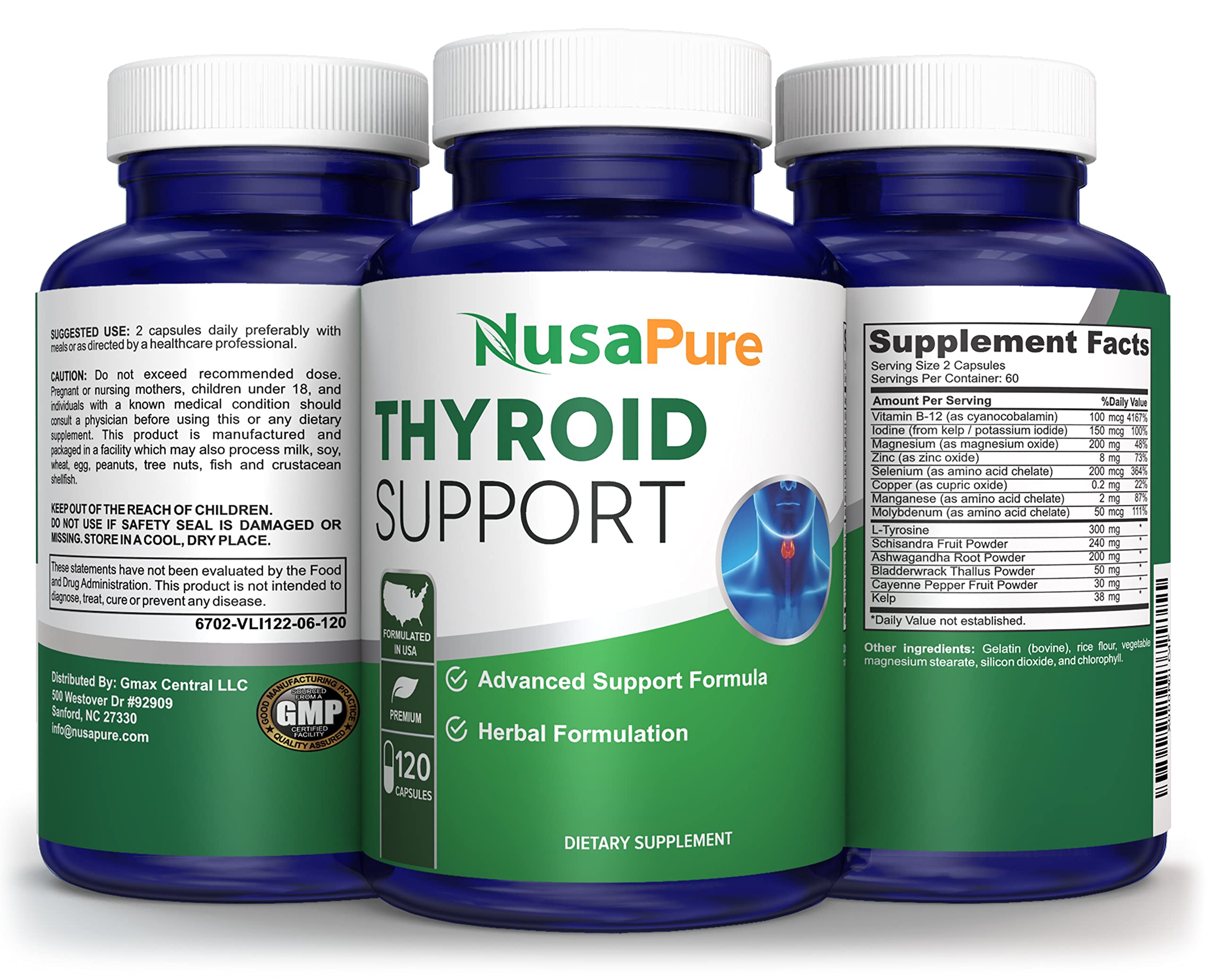 NusaPure Apoyo Tiroideo, etiqueta de ingredientes, lista clara de componentes