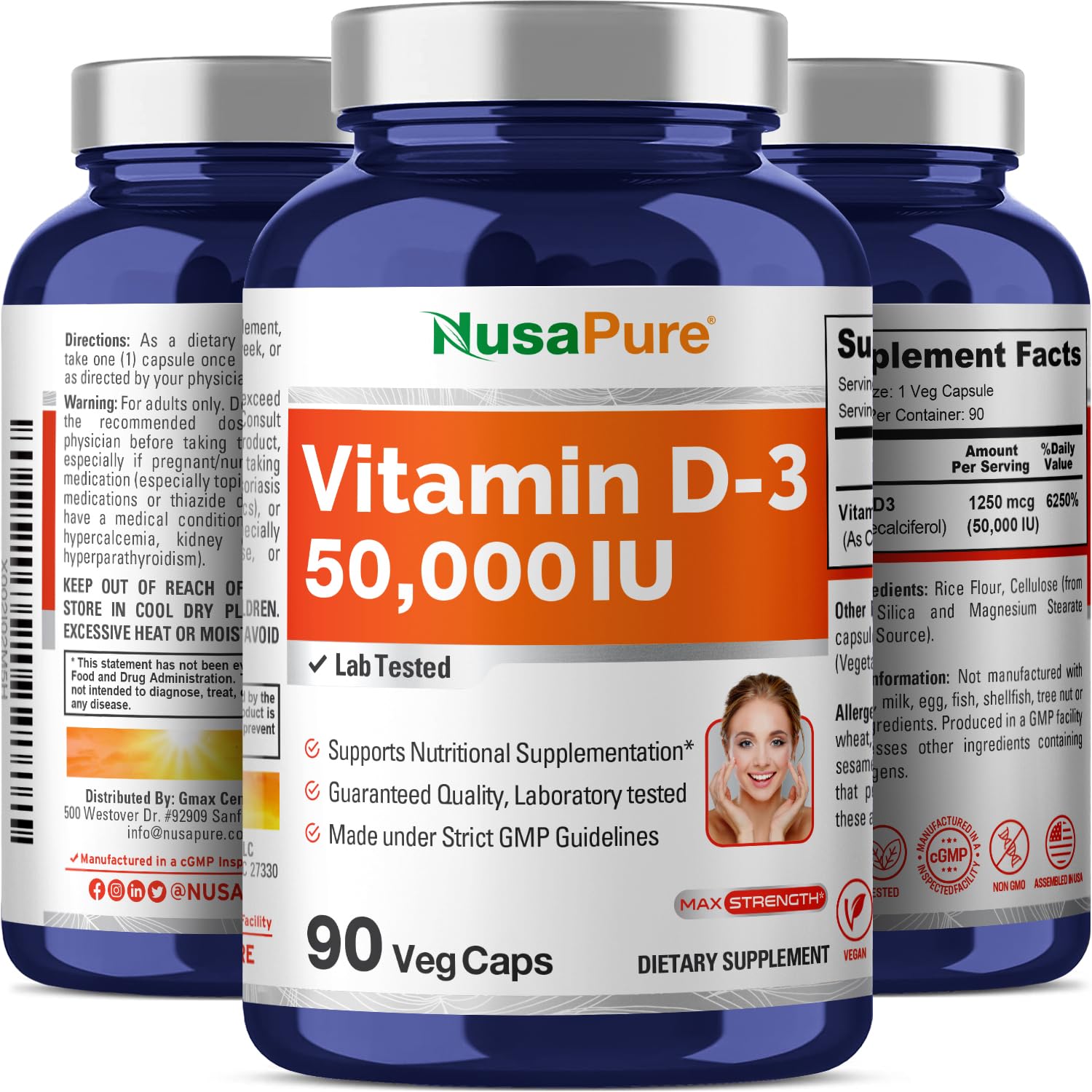 NusaPure uso diario D3 50,000 UI en rutina saludable.