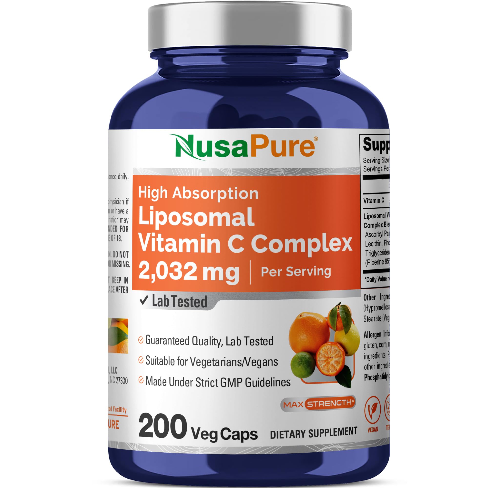 NusaPure Vitamina C liposomal 2032mg, frasco para uso diario.