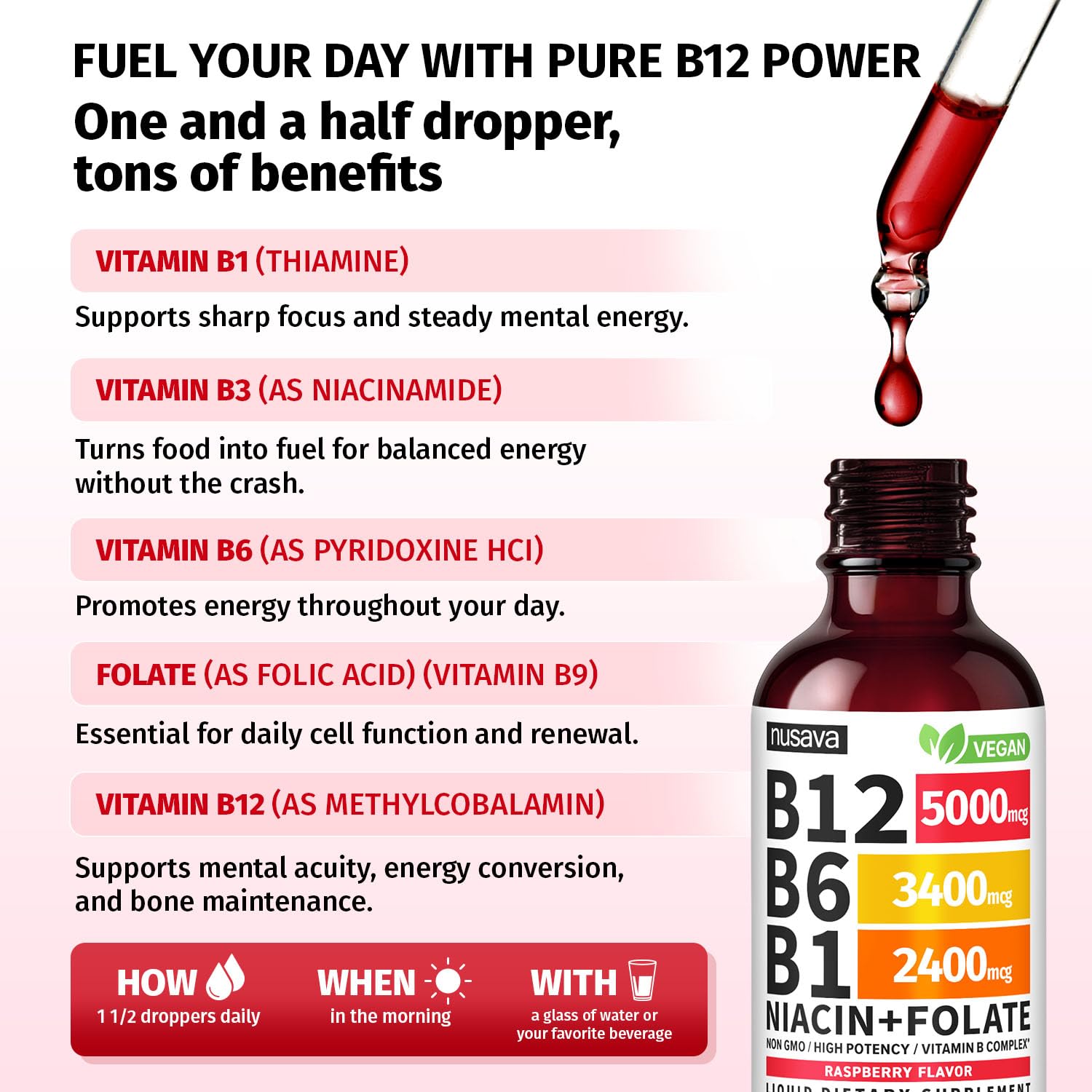Fórmula B12 alta para apoyo diario de energía y enfoque.