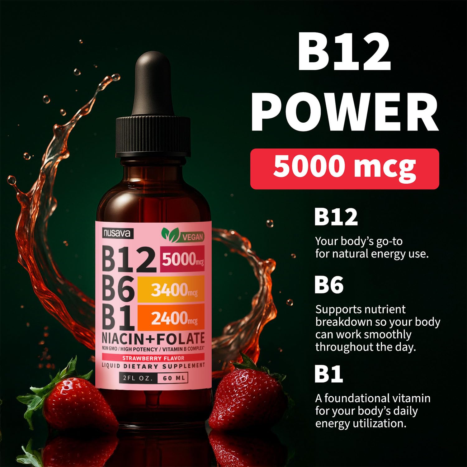 NUSAVA B12 B6 gotas etiqueta clara e ingredientes orgánicos