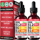 NUSAVA B12 Drops sabor frambuesa en frasco con etiqueta, apoyo de energía diaria.