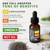 NUSAVA D3K2 Gotas con aceite MCT para mejor absorción.