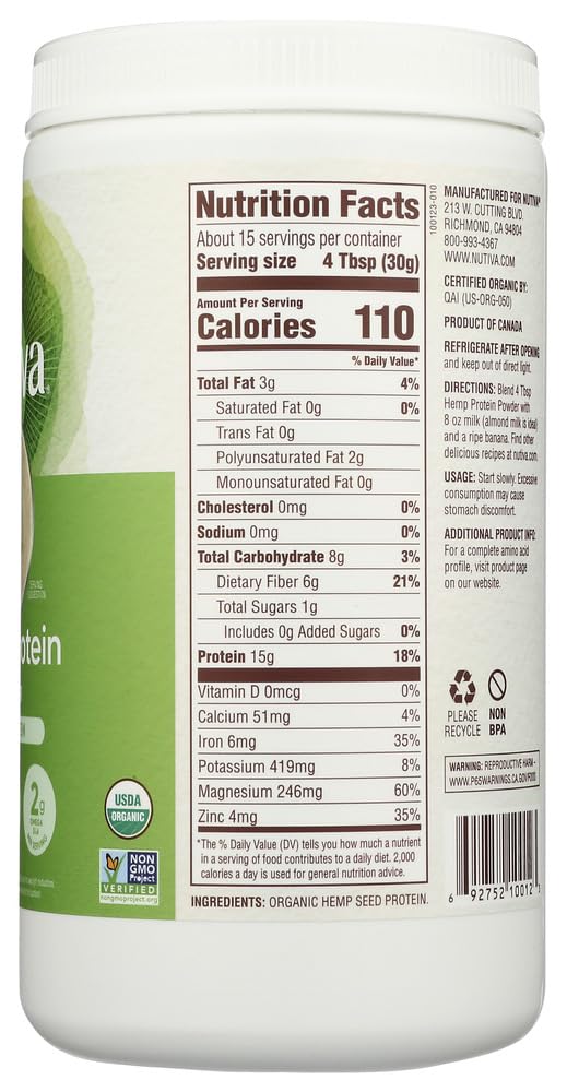 Nutiva proteína de cáñamo orgánica para uso diario y snacks