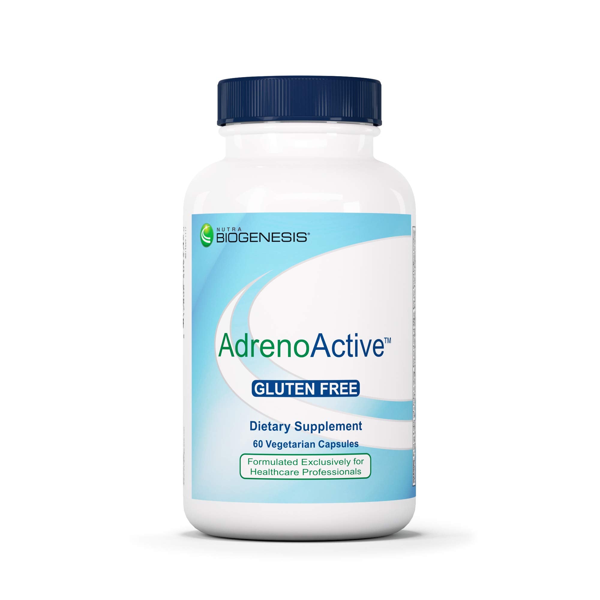 Nutra BioGenesis AdrenoActive cápsulas en frasco, apoyo al manejo del estrés diario.