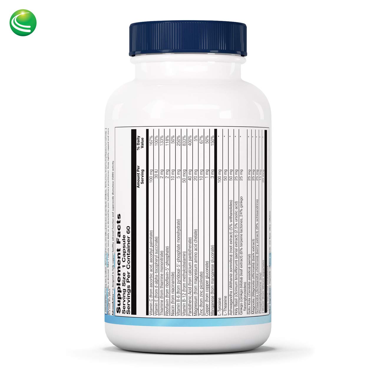 Nutra BioGenesis AdrenoActive etiqueta del producto, claridad de ingredientes y calidad.