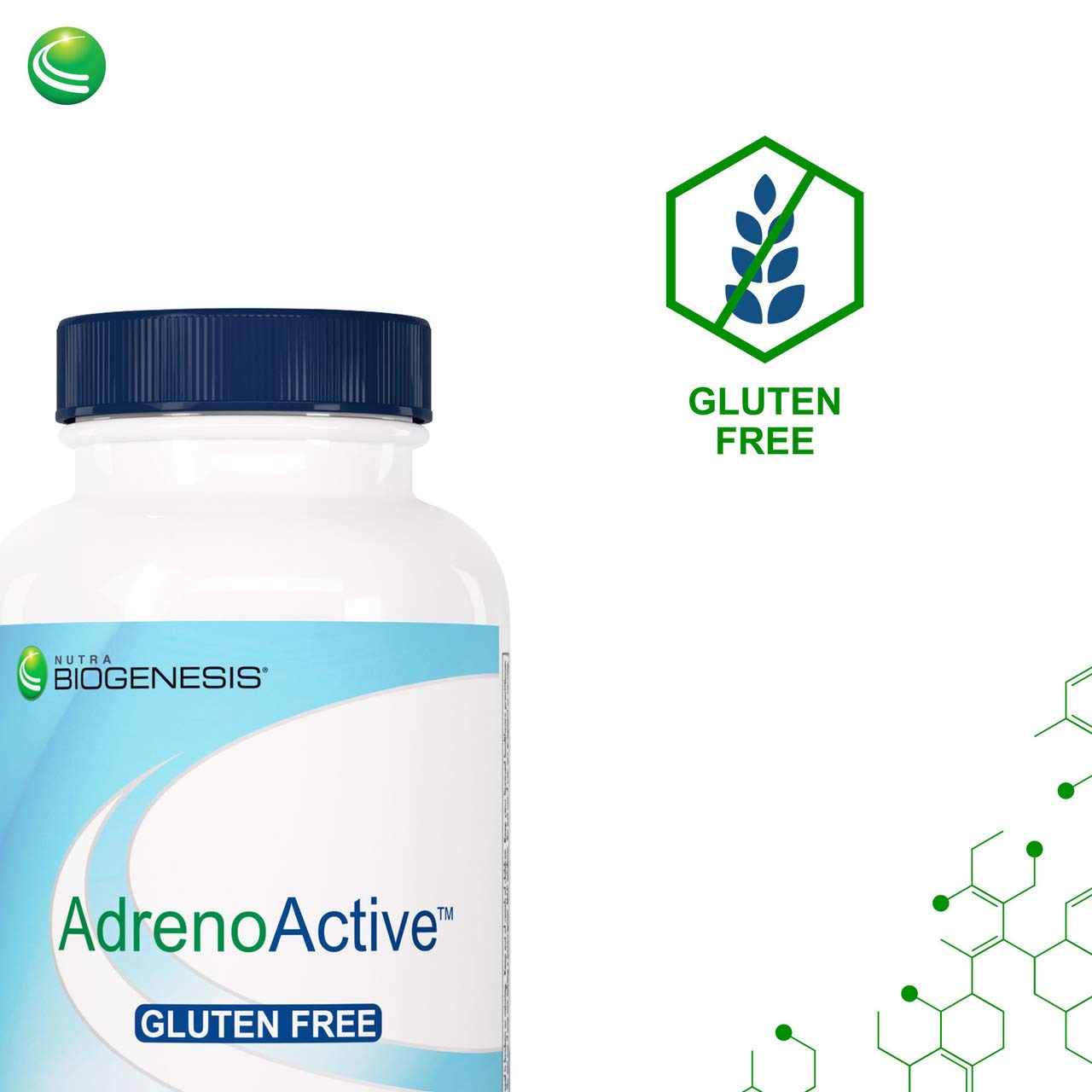 Nutra BioGenesis AdrenoActive ingredientes clave, fosfatidilserina y hierbas calmantes.