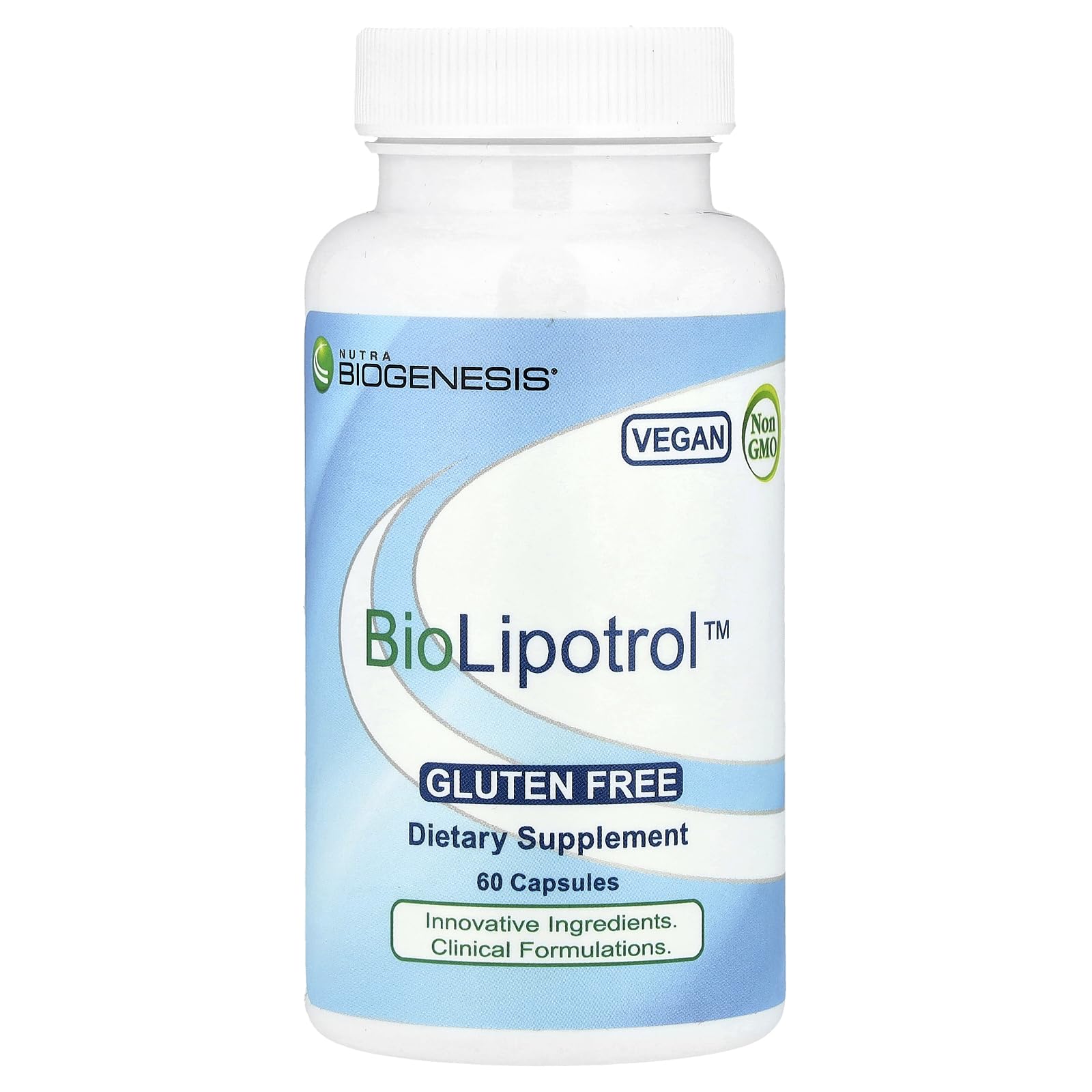 Nutra BioGenesis BioLipotrol, botella de cápsulas, apoyo a energía celular.