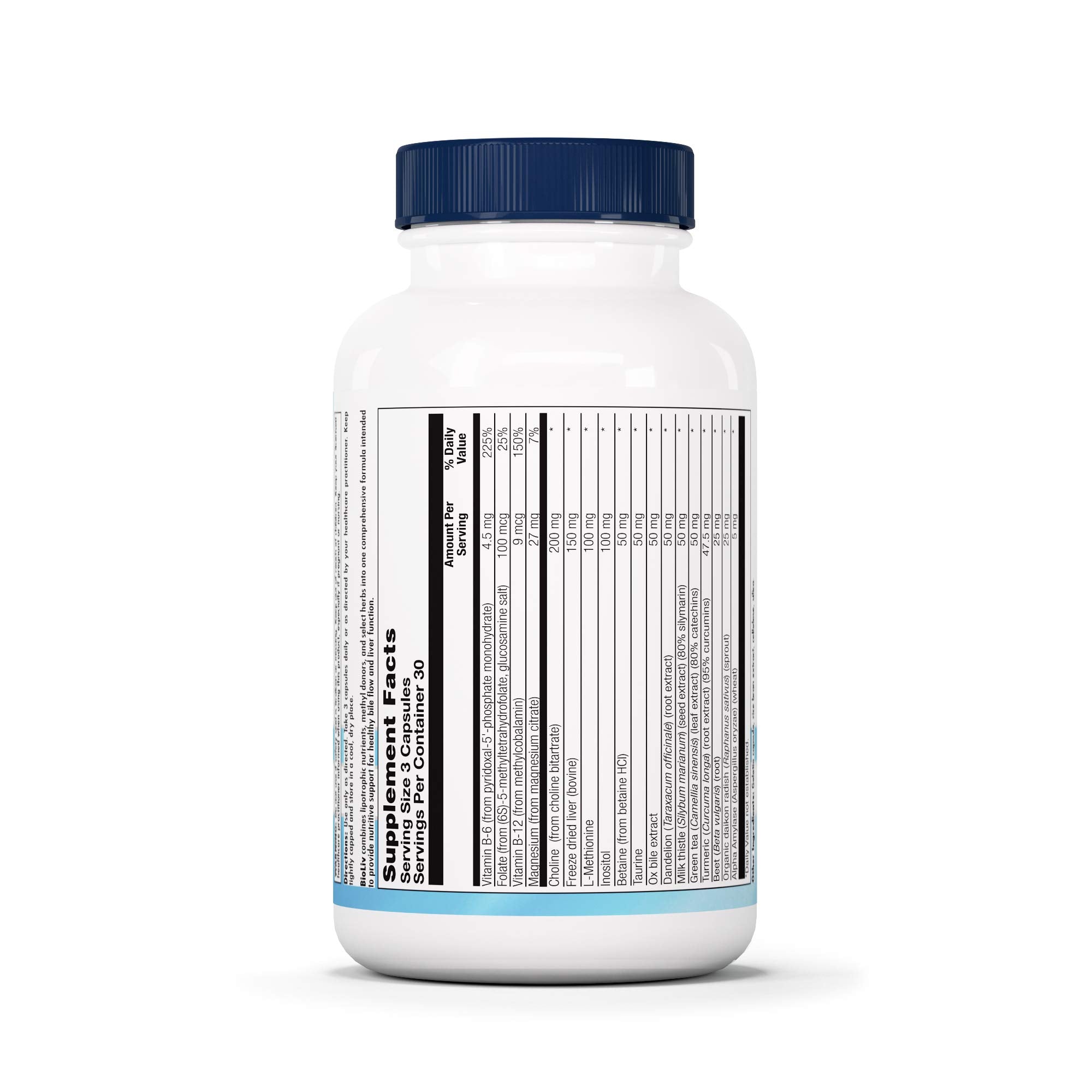 BioLiv Nutra BioGenesis, etiqueta trasera con orientaciones de uso